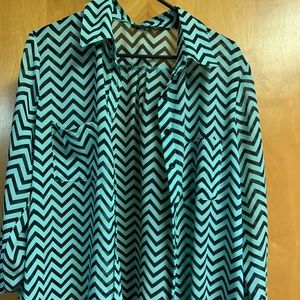 Turquoise and Black Chevron blouse